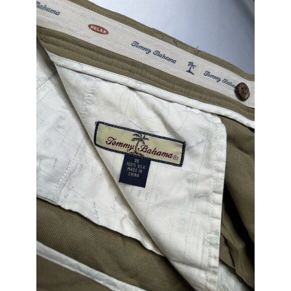 TOMMY BAHAMA Men's 35 100% SILK‎ Khaki Pants Straight Pleated Casual Dress Relax - Picture 6 of 8